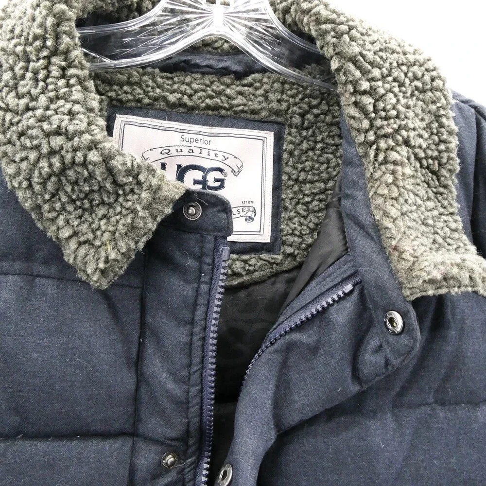 UGG Australia Womens Small Black Trucker Quilted Puffer‎ Coat Jacket Full Zip